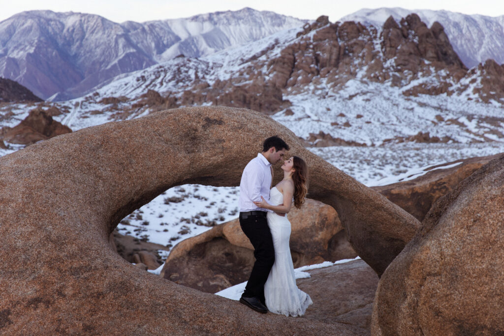 couple about to kiss for their Alabama hills elopement